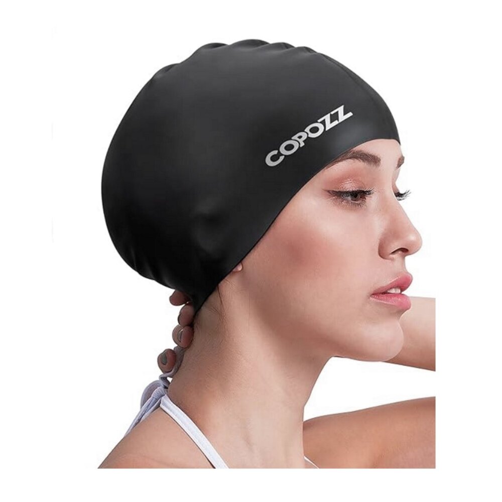 NEW Copozz Silicone Youth Medium Swimming Cap Black YM3824 BK